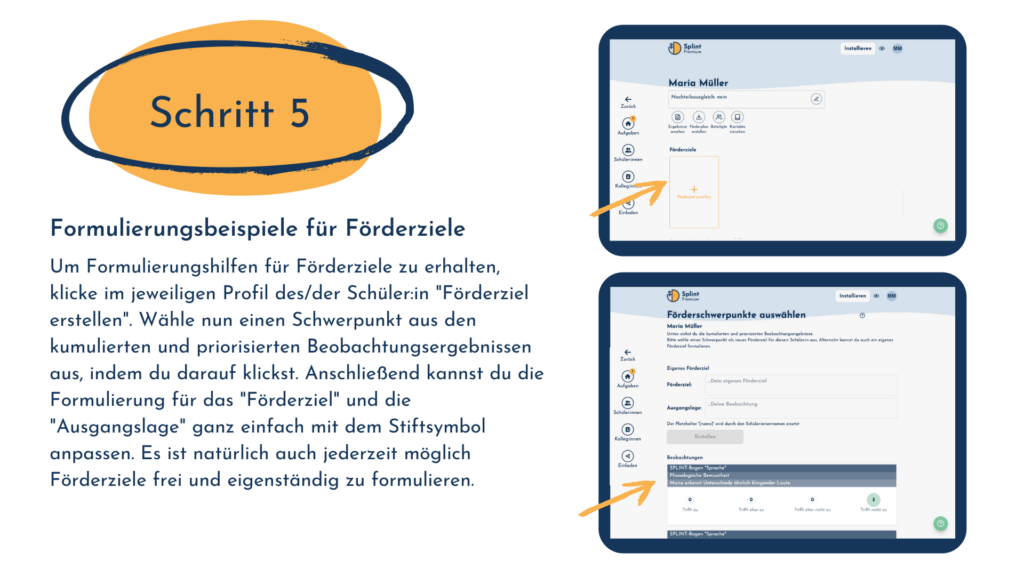 Formulierungen für Förderpläne in der SPLINT App - Anleitung Schritt 5