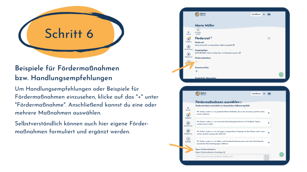 Formulierungen für Förderpläne in der SPLINT App - Anleitung Schritt 6