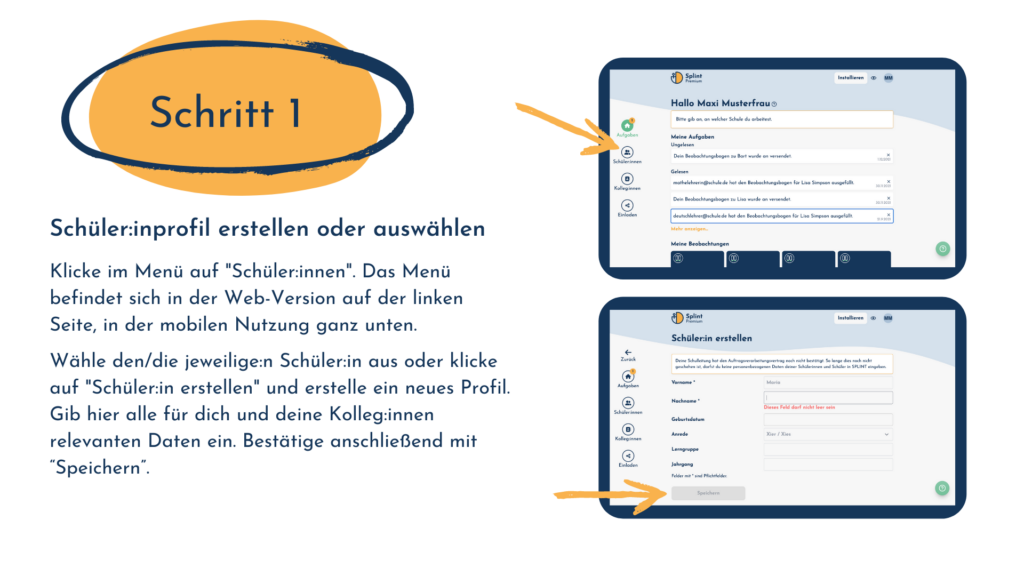 Formulierungen für Förderpläne in der SPLINT App - Anleitung Schritt 1