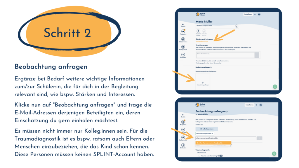 Formulierungen für Förderpläne in der SPLINT App - Anleitung Schritt 2